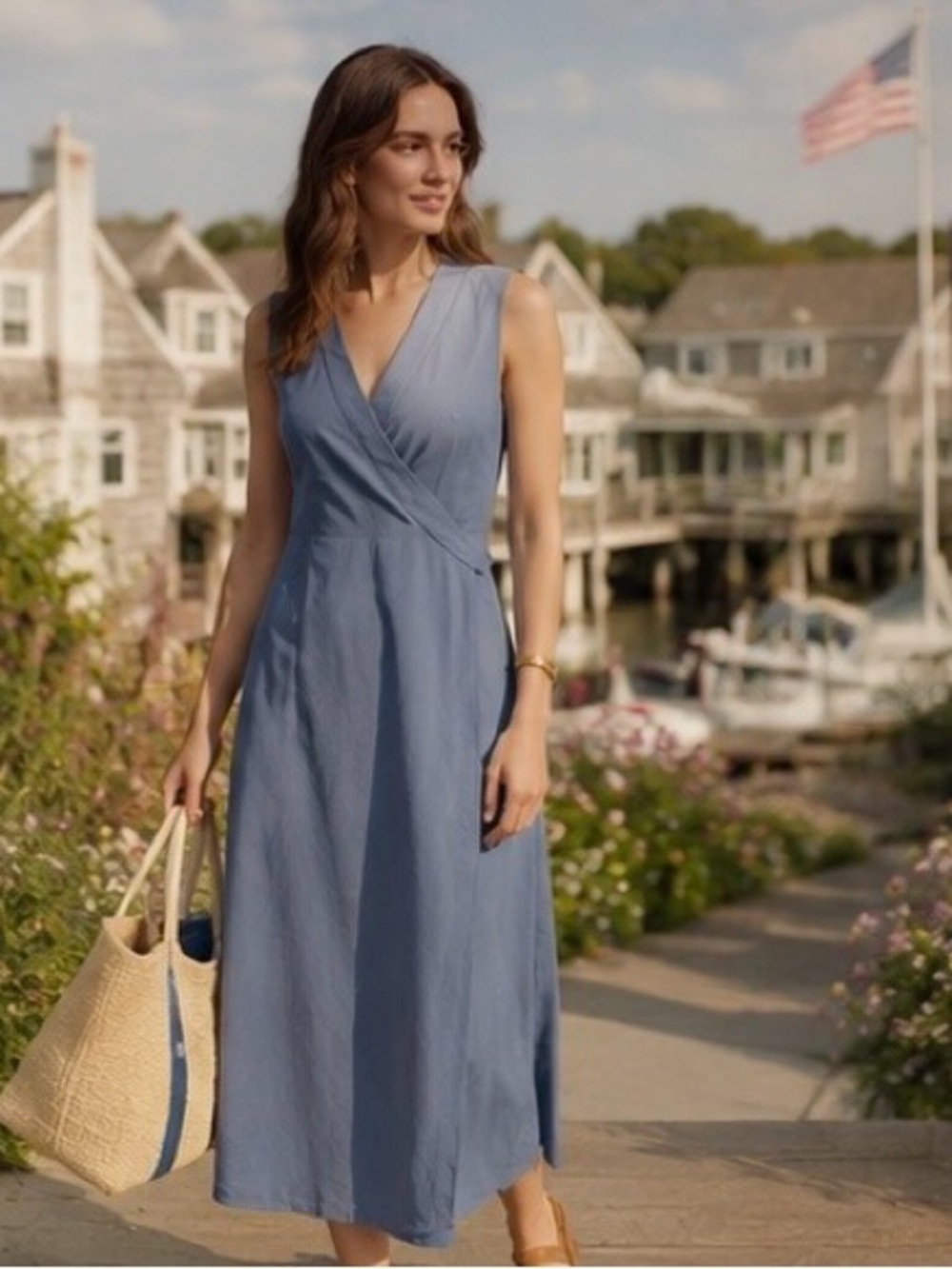 Everlane Sleeveless V-Neck Midi Dress in Dusty Blue
